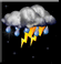 Light rain, Nearby thunderstorm, Overcast