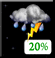 Tonight: A chance of rain and a slight chance of thunderstorms. Mostly cloudy, with a low around 57. Southwest wind 7 to 10 mph. Chance of precipitation is 20%. Tonight: Chance Light Rain